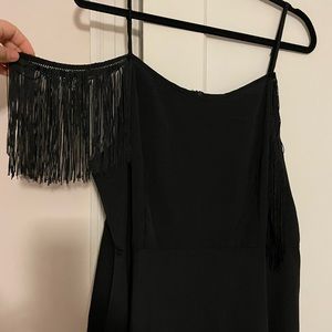 spaghetti strap & fringe sleeved dress